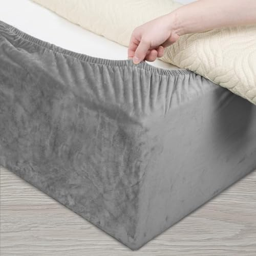 DUJUIKE Mantovana Giroletto Vestiletto Coprirette, Mantovana in velluto riccio per divano letto, Protezione Del Giroletto, Trasforma una base per letto(Grigio Chiaro, King Bed Width:200-210cm)