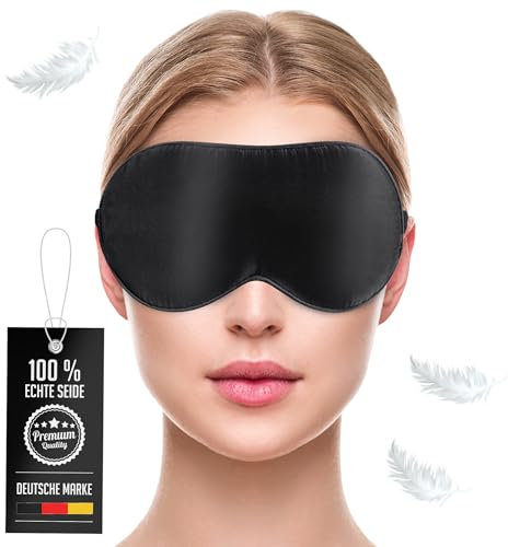 Liebesfreunde® Premium Augenmaske aus 100% echter Seide - Schlafmaske für Frauen Männer, Augenbinde, schwarz
