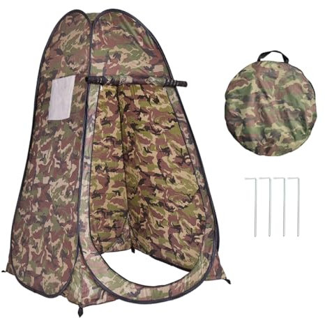 HOMASIS Tienda de Ducha Plegable con Bolsa de Transporte, Tienda Cambiador portátil para Camping, Tienda de Aseo con Ventana y Bolsa de Almacenamiento, Uso al Aire Libre, 120x120x190cm (Camuflaje)