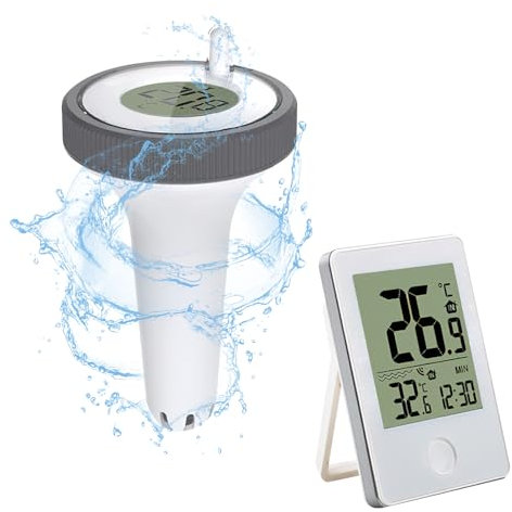 HENGBIRD Termometro da piscina galleggiante, facile da leggere con temperatura interna, monitor di umidità, termometro digitale wireless IP67, impermeabile per piscine, vasche da bagno, laghetto