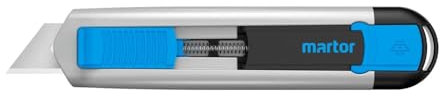 MARTOR Coltello di sicurezza con rientro lama e lama in acciaio inox, SECUNORM 525, cutter professionale, alluminio, per destrorsi e mancini, certificato GS