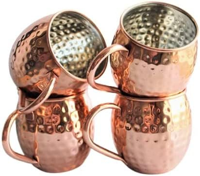 PR INTERNATIONAL Juego de 4 Tazas Moscow Mule Hechas a Mano de Cobre Puro de Acero Inoxidable sólido