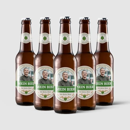 Aufkleber selbst gestalten für Bierflaschen – 24 Flaschenetiketten für 6 Flaschen – mit Foto und Text – selbstklebend, wasserfest – personalisierte Bier Geschenke für Männer und Frauen - GRÜN