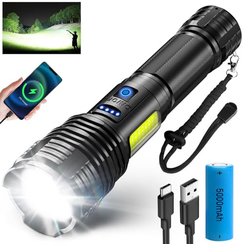 SIDARK LED Taschenlampe Aufladbar, 500000 Lumen Extrem Hell mit Seitenlicht, 9 Modi, Zoomfunktion & IPX7 Wasserdicht, Starke Leuchte Flashlight für Outdoor Camping Notfälle