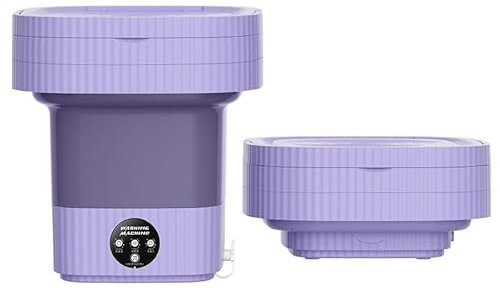 Mini-Waschmaschine, tragbar, 10 l, faltbar, Trockner, mit Abflusskorb, Ultraschall, für Wohnung, Studenten, Reisen, Dessous, kleine faltbare Waschmaschine (Farbe Violett)