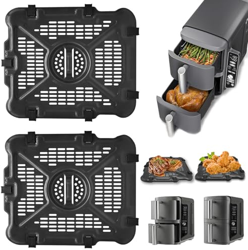 GXF Sartén para freidora de aire Ninja 9.5L SL400EU DoubleStack XL de 2 cestas, 2 paquetes de repuesto para freidora de aire, placa de parrilla con parachoques de goma, apto para lavavajillas
