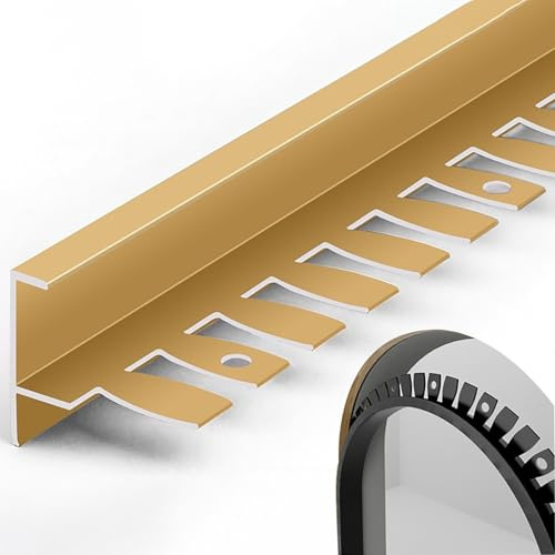 Raouoae Ottimo Profilo di Protezione F per Bordo Piastrelle, Pieghevole in Metallo, per Pavimenti Laminati, Scale E Angoli, 135cm, 2 Pezzi, Protezione Duratura per Bordo E Gradini(Gold,Höhe: 8mm)