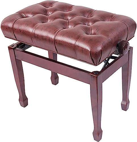 XAoSCd Piano Stool Dressing Table Stool Soft Genuine Leather Piano Stool Adjustable Music Piano Bench with Solid Hard Wood Construction 55 x 34 x 47-57CM Mahogany,