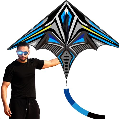 Doinfly Delta Mecha Kite for Kids & Adults, Easy to Fly for Beginner, 55 x 36 Inches, Best Kites for Beach Days & Park Fun and Family Outdoor Activities（Blue）