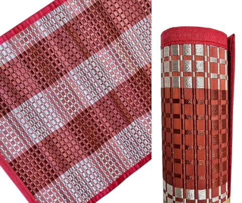Tappeto in Bambù Intrecciato 100% Naturale Design Geometrico Decorativo per Casa Bagno Cucina Sala Ingresso Retro Anti Scivolo Tappeto cm 140x52 Arredo Casa Tappeti in Bambu Colorati (ROSSO)