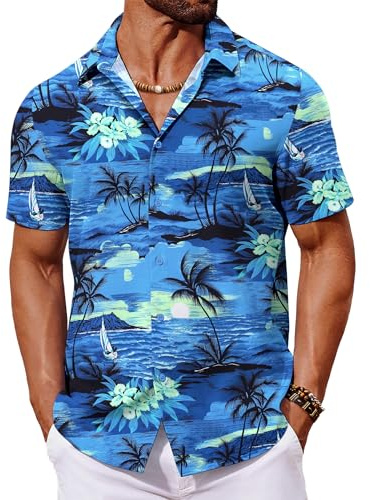 COOFANDY Hawaii-skjorta, män, sommarskjorta, kortärmad, strandskjorta, semester, Hawaii-skjorta, blommor, skjorta, Aloha, herrskjortor, festskjorta