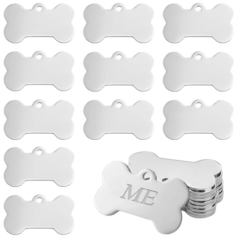 PH PandaHall 28pz Targhette per Cani in Acciaio Inox 304 Targhetta a Forma di Osso, 4.9x2.9cm Targhette Identificative Cane per Animali Domestici per Incisione Laser, Foro: 4mm