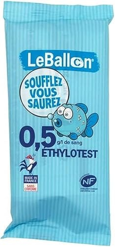 Bivora Ethylotest jetable LeBallon CONTRALCO - Test Alcoolémie Voiture 0,5 g/l sans Chrome et à Usage Unique, Rapide et Efficace [ Ethylotest homologué NF ] (x20)