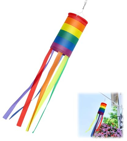 Mango de Aire Colorido Windsock de Arco Iris, Mango de Viento Decoración Colgante Eexterior para Indicar Dirección y Fuerza de Viento, Jardín, Pared, Tienda, Caravana, 13 x 88 cm, 1 Pieza