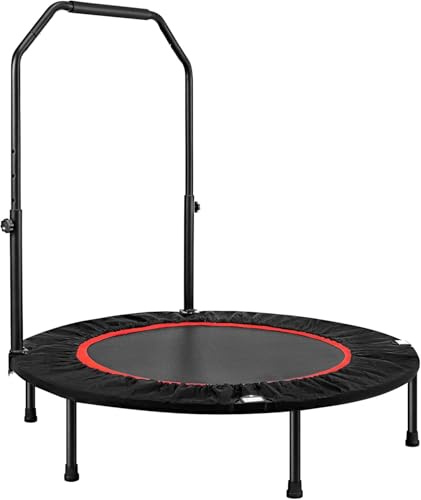 BREEZENEST 40 Foldable Fitness Trampoline for Adults - Max 400lbs Capacity, Steel Frame Exercise Rebounder with Adjustable Handrail, Indoor Outdoor Mini Trampoline for Home Gym Workout (Black&Red)