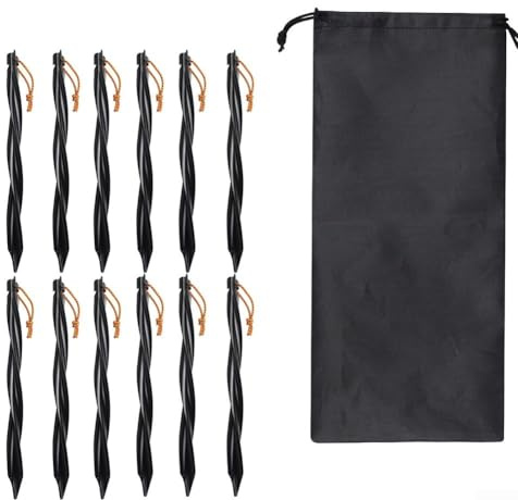 Yuanpgky Estacas ligeras de aleación de aluminio para tienda de campaña, paquete de 6 o 12 estacas de suelo, diseño en espiral para un mejor agarre, cordón reflectante, compatible con tiendas de