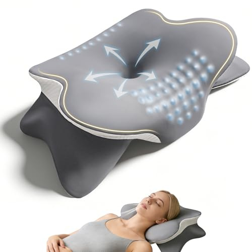 Cuscino cervicale, cuscino cervicale con supporto cervicale 3D, certificato CertiPUR-US & Oeko-Tex, cuscino per chi dorme sul fianco con rivestimento traspirante e lavabile, per dormienti laterali