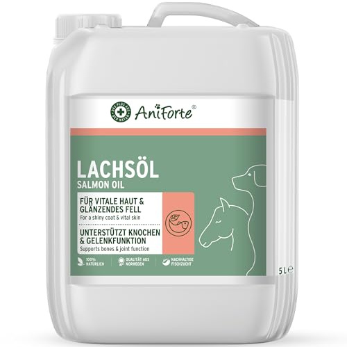 AniForte Omega 3 Olio di Salmone per cani e cavalli 5 litro – Acidi grassi omega-3, Olio di pesce puro di prima qualità, integratore per cani per la dieta BARF