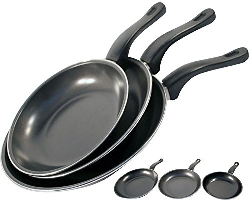 PRIMA Black Non-Stick Coated Fry PAN Set Black Set of 3 Pieces with Black Heat Insulated Handles