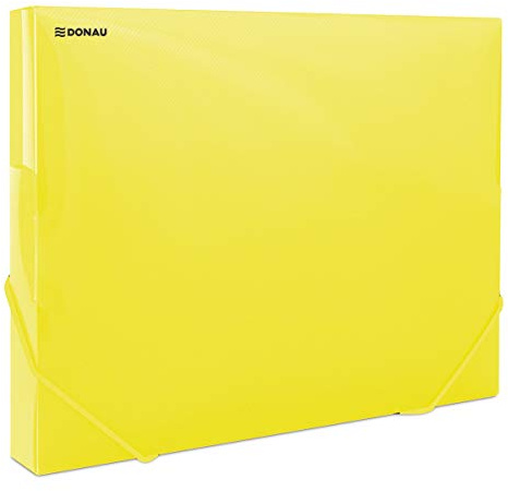 DONAU 8545001PL-11 Samlingsbox dokumentlåda häftbox med hörnklämma gummi, tillverkad av plast/PP 700μm gul-transparent för DIN A4| ryggbredd 30 mm | Hopfällbara sidovingar | för kontor och skola