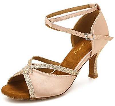 TTdancewear Women Ballroom Dance Shoes Latin Salsa Bachata Performance Sparkly Dance Dancing Shoes 7.5- Nude 2.5inch