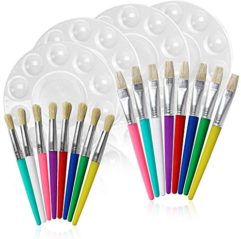 FineGood Juego de 16 Pinceles para con 4 paletas de charola de Pintura, cerdas Redondas y Planas de para Principiantes y Artistas