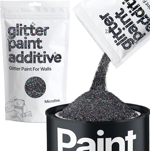 Hemway Black Holographic Glitter Paint Additive Microfine 100g | for Paints & Varnish | Paint Walls Sparkly Add to Emulsion, Acrylic or Lacquer Indoor