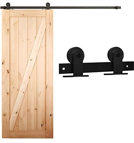 Rail Porte Coulissante 274cm Kit Roulette Suspendue Systeme Noir pour 1 Porte Coulissante Interieur 137cm Large, Petite Roue T-forme