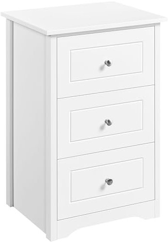 Yaheetech Nachtkommode mit 3 Schubladen moderner Nachttisch Nachtkonsole für Boxspringbett Nachtschrank für Schlafzimmer Wohnzimmer Weiß Holz