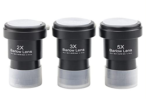 Teleskop Barlow Linsen Kit 2X-3X-5X, 1,25 Zoll Teleskop Zubehör, Vollmetall Multi Coated Breitband Grünfilm Barlow Linse für Teleskop Astronomie Okular