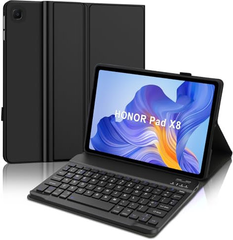 JADEMALL Keyboard Case for Honor Pad X8, Wireless Magnetic Detachable Bluetooth Keyboard(UK Layout), Premium PU Leather Cover with Pencil holder for HONOR Pad X8 10.1-inch Tablet, Black