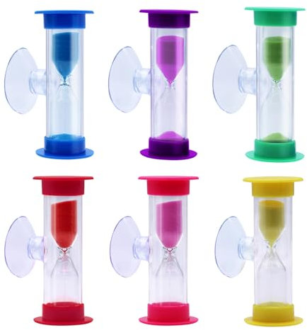 TETEWEVER 6 Stück Sanduhr für Kinder, 3 Minuten Buntes Sanduhren Set, Zeitmesser mit Saugnapf, Zahnputzuhr, Küchentimer Eieruhren für Zähneputzen Schule Spiel Büro