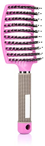 Wet & Dry Detangling Brush for Women & Kids - Paddle Vented Brush for Blow Drying, with Boar Bristles for Shiny, Healthier Hair