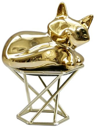 MUSISALY Kreative Keramik Fuchsskulptur Mit Goldfarbenem Sockel Kleiner Tierdekoration Für Wohnzimmer Und Büro Vielseitiges Schreibtisch Accessoire