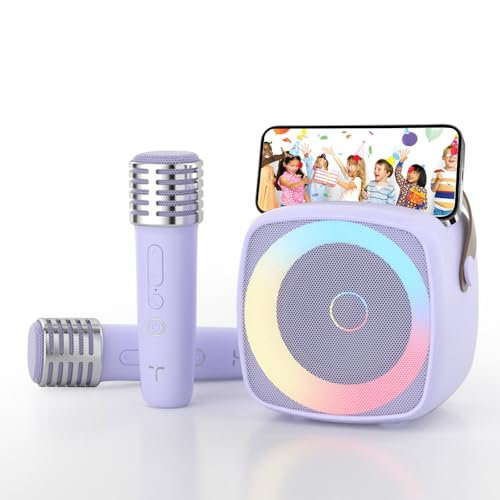 Karaoke para niños con 2 micrófonos, Regalo niña 3-12 años micrófono Bluetooth para niños y niñas, portátil máquina de Karaoke con diseño Soporte para teléfono, Sistema PA para Fiestas en casa