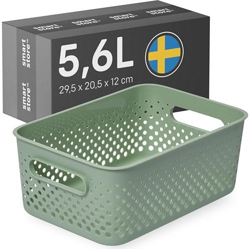 SmartStore Aufbewahrungskorb mit Griffen in grün 5,6L (29,5x20,5x12cm) I Körbchen Aufbewahrung aus recyceltem Kunststoff I Essence M Aufbewahrungskorb I Aufbewahrungsboxen mit 10 Jahren Garantie