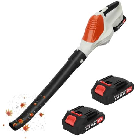 Souffleur à feuilles sans fil 24 V avec batterie et chargeur (avec buse standard, vitesse d'air de 240 km/h, léger et puissant, 5 vitesses), sans fil, électrique (orange)