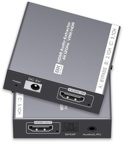 Extractor de audio HDMI 2.1 8K 4K a 120Hz/8K @60Hz, HDMI a óptico y adaptador de audio de 3.5 mm para PS4/5, Fire Stick, altavoces, auriculares, reproductor de Blu-ray