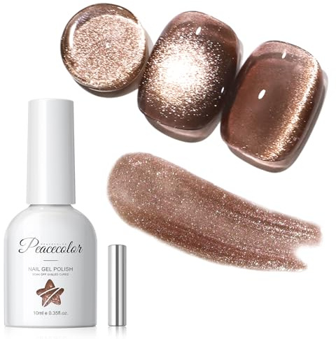 PEACECOLOR Smalto Semipermanente Unghie Magnetico, Marrone Cat Eye Gel con Magnete Soak Off UV/LED per Manicure, 10ML