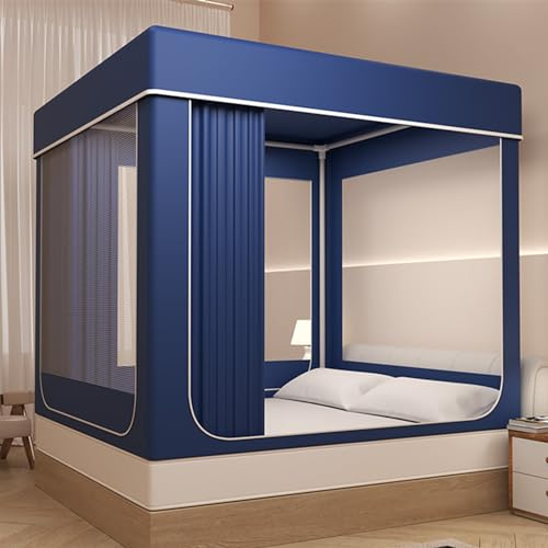 Tenda a baldacchino, portatile, 80% oscurante, con 3 porte, design traspirante per spazi privati, ideale per bambini e adulti, blu scuro, matrimoniale (1,8 m x 2 m)