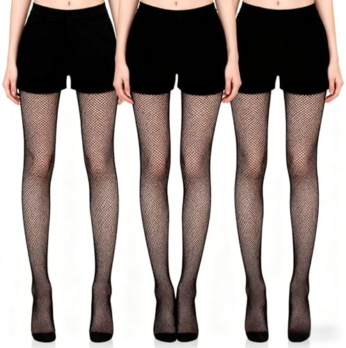 3 Pairs Black Fishnet Tights Mesh Pantyhose for Girls Childrens Netted Tights Footed Net Leggings, Fish Nets Stockings for Dance Ballet Stage Gymnastics Party Ballet (UK, Age, One Size, Black)