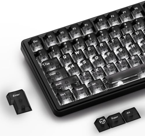 HITIME XVX Black Clear Keycaps, Transparent Keycaps 60 75 100 Percent, Ceramic Keycap Style, Shine Through Keycap, Cherry Profile Keyboard Keycap Set for MX Switches Mechanical Keyboard, 119 Keys