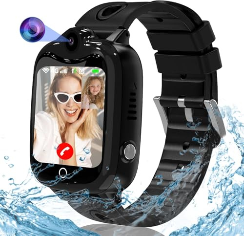 Reloj Inteligente Niño 4G, Smartwatch Niños con Videollamada, Reloj GPS Niños Localizador y Llamadas SOS Chat SMS Juego Despertador Impermeable Modo Clase,Relojcon Tarjeta SIM Regalo Niña Niño
