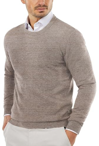 COOFANDY Men's Crew Neck Jumper Knitted Pullover Men Soft Sweater Lightweight Classic Jumpers Brown L