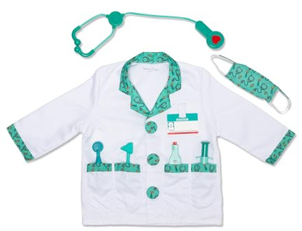 Melissa & Doug Doctor Costume | Role Play Clothes for Kids, with Coat & Stethoscope | Age 3-6