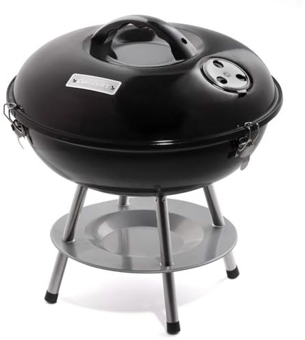 Cuisinart 14 Portable Charcoal Grill, Tabletop Outdoor Small Grill with Locking Lid and Dual Vents, Chrome Plated Travel Size BBQ Perfect for Camping, Tailgates, Cookouts, Black