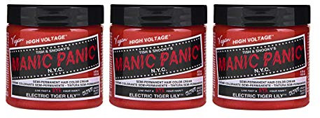 Manic Panic Electric Tiger Lily Classic Creme, vegan, tierversuchsfrei, orangefarbene semipermanente Haarfarbe, 3 x 118 ml