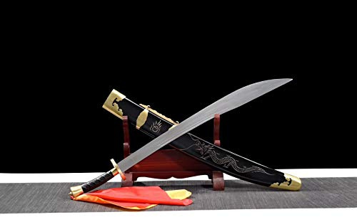 Sword,Wushu dao,Handmade(Stainless Steel Flexible Blade,Black Scabbard) Kung fu