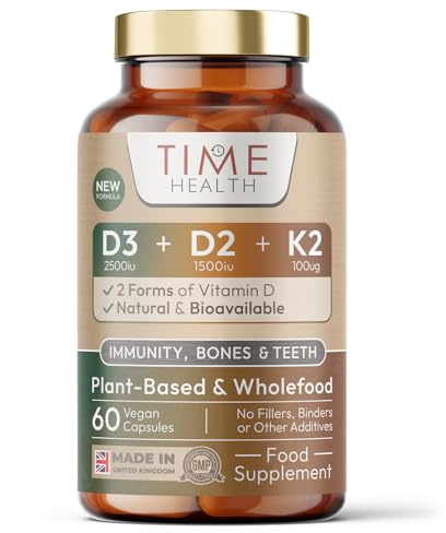 Vitamin D3, D2, K2, Natural Wholefood Plant Based - Zero Additives - Pullulan (60 Capsules)