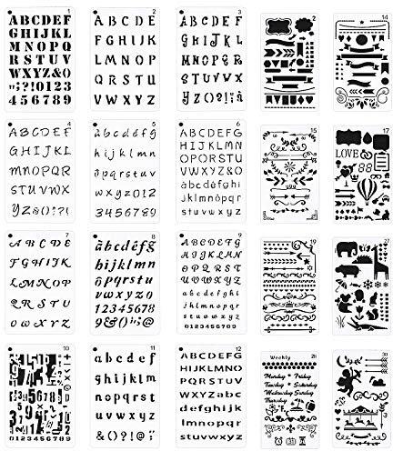 Meetory 20 Stück Bullet Journal Schablonen, Buchstaben Schablonen Buchstaben und Zahlen Tagebuch Schablone für A5 Bullet Journal Supplies Scrapbooking Malerei Zeichnen Craft